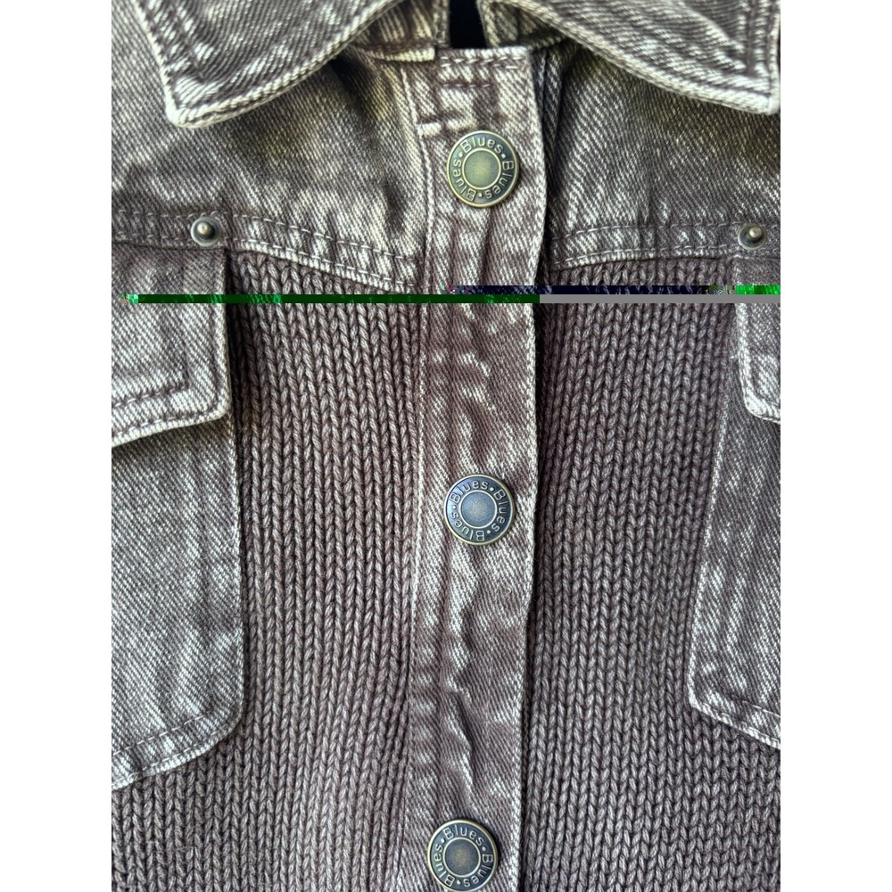 Vintage PBJ Blues Denim Knit Sweater Jacket Snap‎ Buttons Pockets Small Brown - Picture 4 of 7